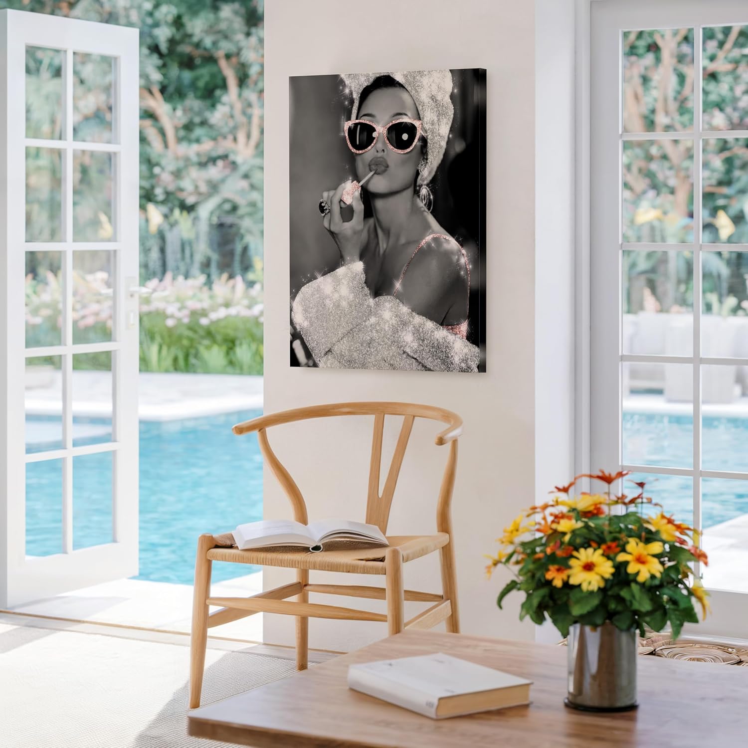 Poster Master Fashion Canvas - Lady in Glitter Sunglasses Print - Lipstick Art - Gift for Women & Fashionista - Wall Decor for Bedroom or Girls Room - 8x10 STRETCHED Canvas