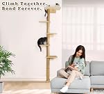 Wild Simulation Cat Tree for Kittens, 5-Level Floor to Ceiling Cat Wall Shelves with Sisal Mat Platforms, Rotating Wall-Mounted Climbing Tower for Scratch, Lookout & Perch