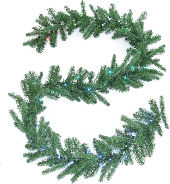 Twinkly Pre-Lit Garland  App-controlled LED Artificial Christmas Garland with 50 RGB+W (16 Million Colors + Warm White) LEDs. 2.7 Meters. Green Wire. Indoor Smart Christmas Lighting Decoration