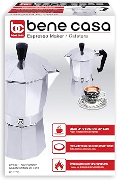 Bene Casa BC Classics BC-17730 6-Cup Aluminum Espresso Maker, Silver