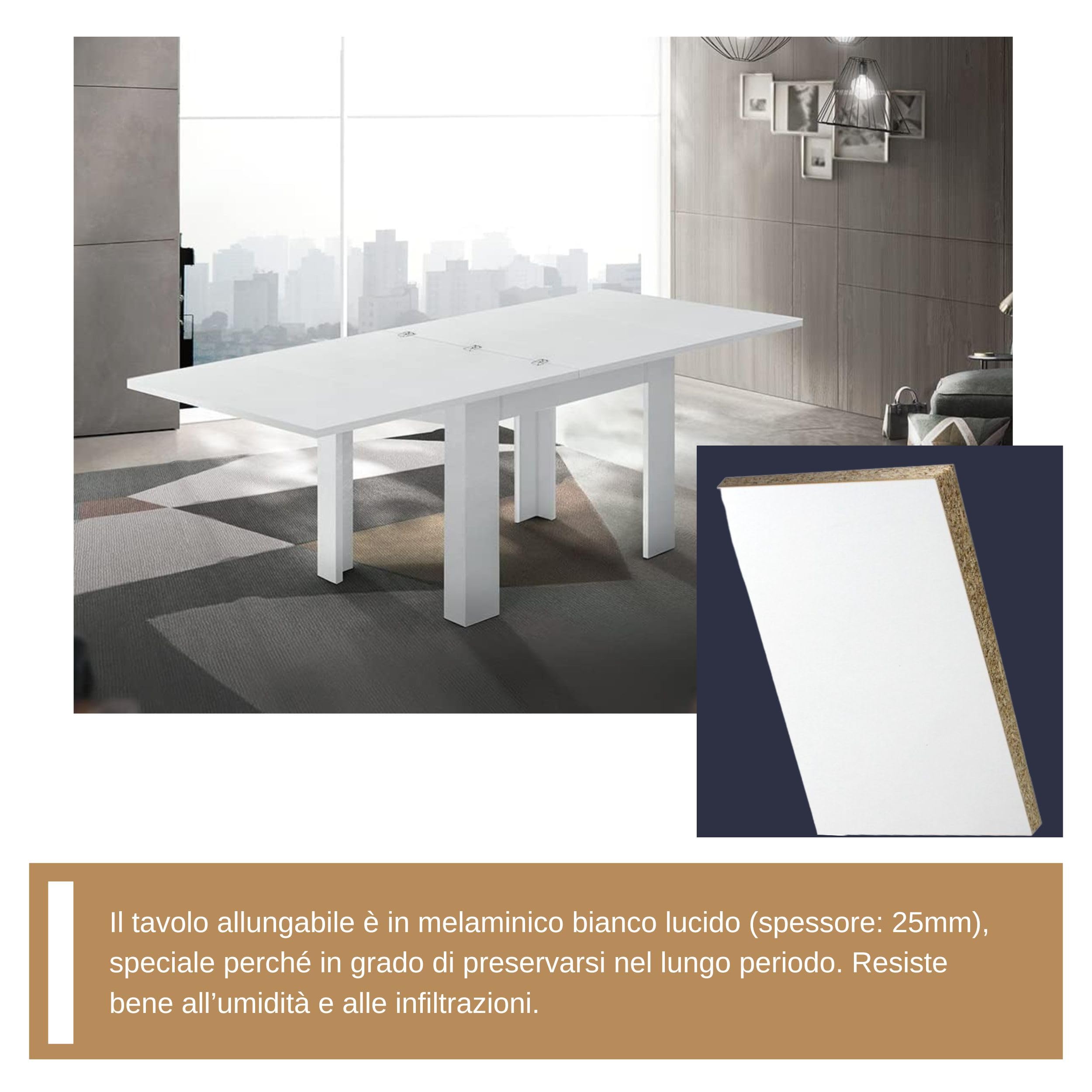 web-furniture Jesi Table de Cuisine de 90 cm Extensible à Livre, Mélamine, Blanc laqué Brillant, X-Large