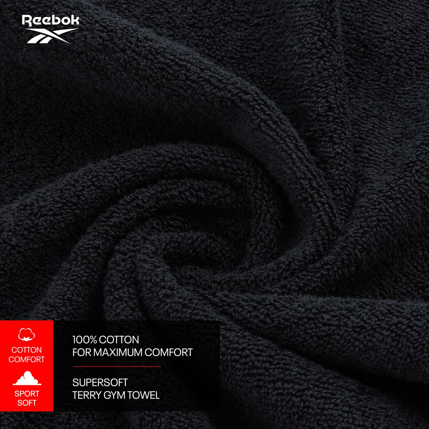 Reebok Toalla de Gimnasio Capri de Algodón 40x80 cm Negro
