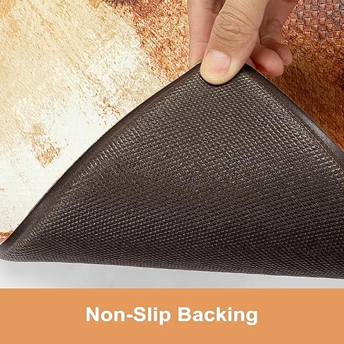 Miniatura 4 de KIMODE Tapetes de cocina antifatiga, juego de 2 alfombras de cocina de color naranja abstracto de granja, antideslizantes, impermeables, tapetes de