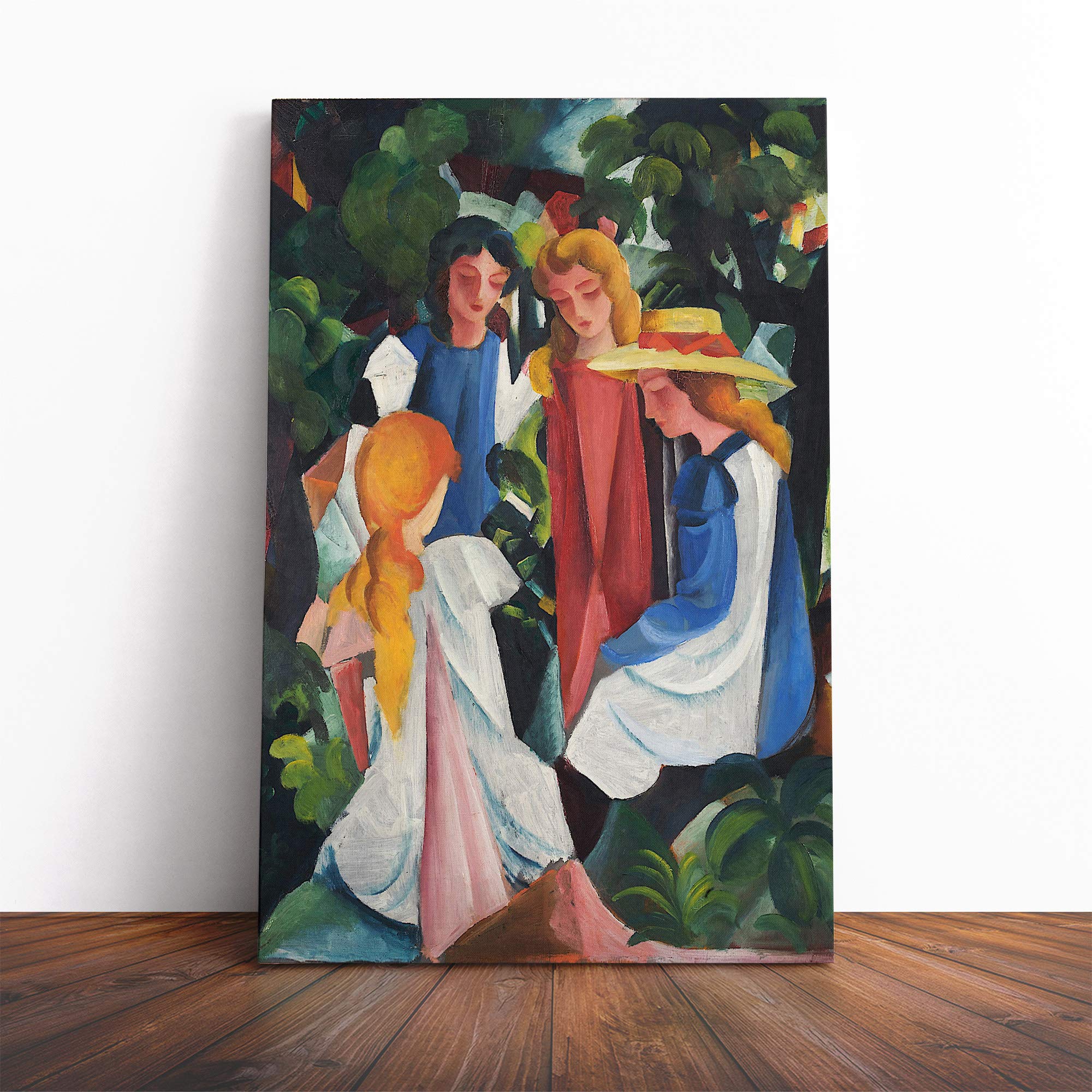 August Macke Four Girls Canvas Print | Gallery Wrapped 30mm Frame Wall Art | 20x14 inches | Ready to Hang | Modern Picture | Living Room Bedroom Lounge Office
