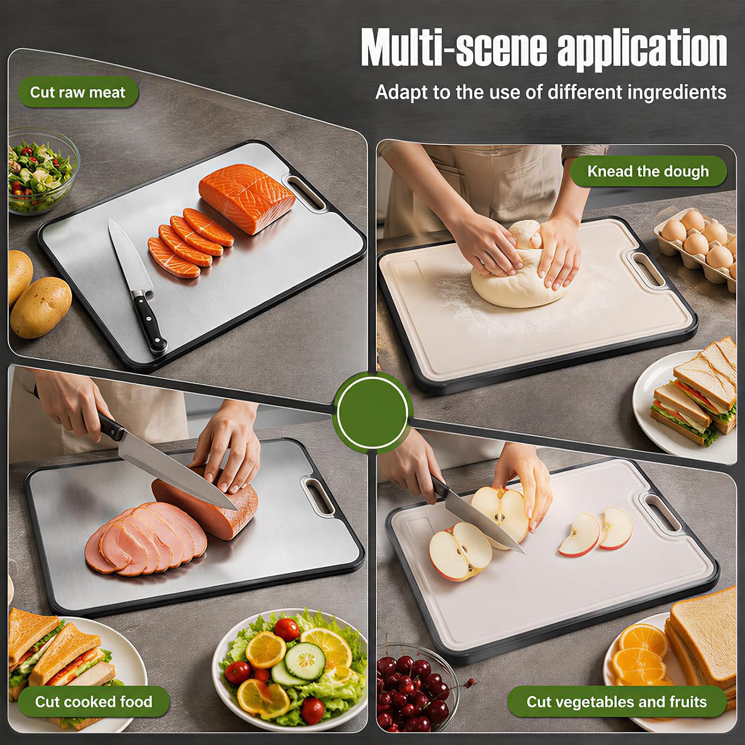 Titanium Cutting Board Set of 3, Double-Sided Titanium & PP Cutting Boards for Kitchen, Extra Large Chopping Boards with Juice Groove, Knife-Friendly, Easy to Clean, M/L/XL Sizes