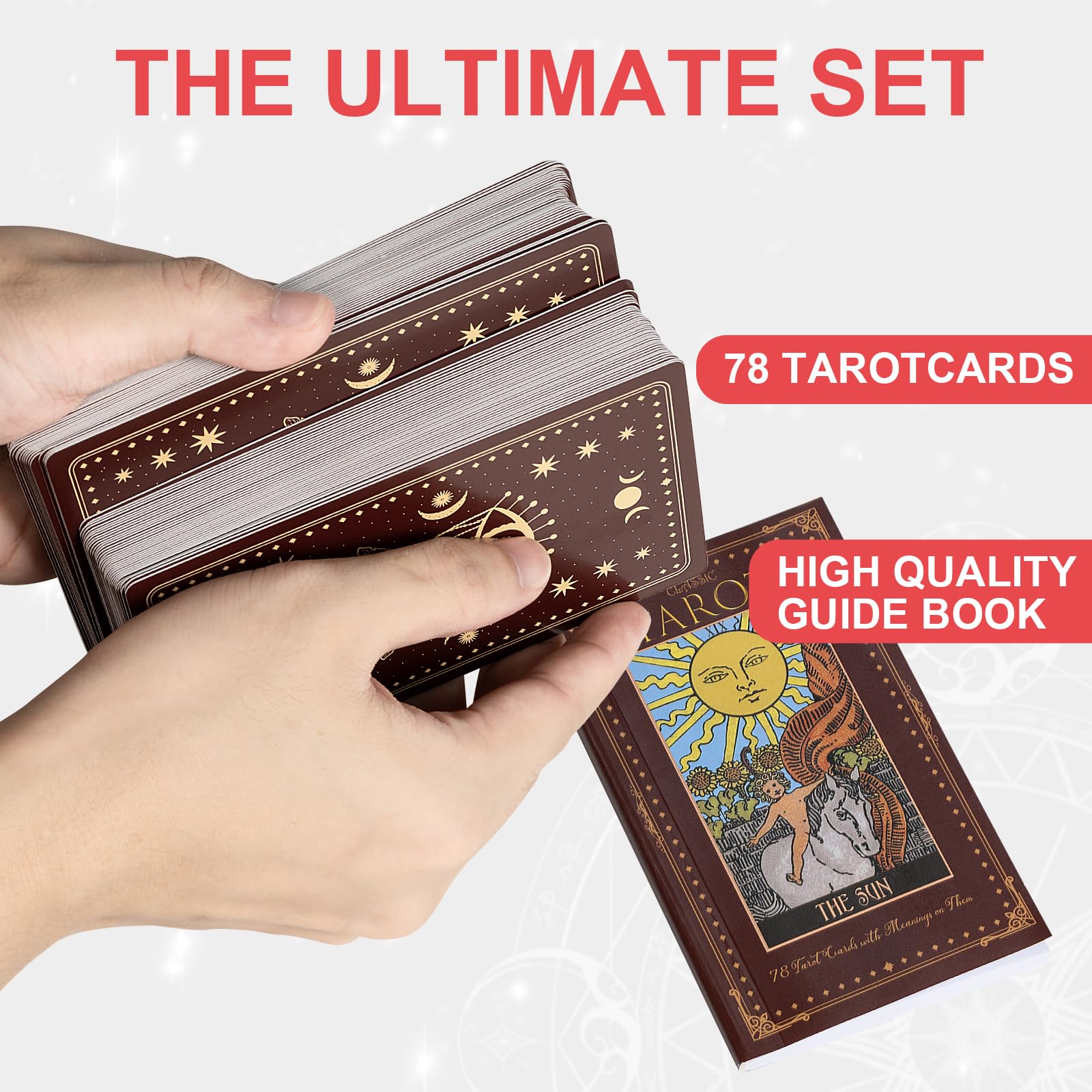 MAKABEE Tarot Card Game, 78 Pieces Tarot Deck, Classic Tarot Cards for Beginners and Experts with Guide Book, Mindfulness and Self-Discovery Tool, Spiritual Gift for All Skill Levels, Red 1