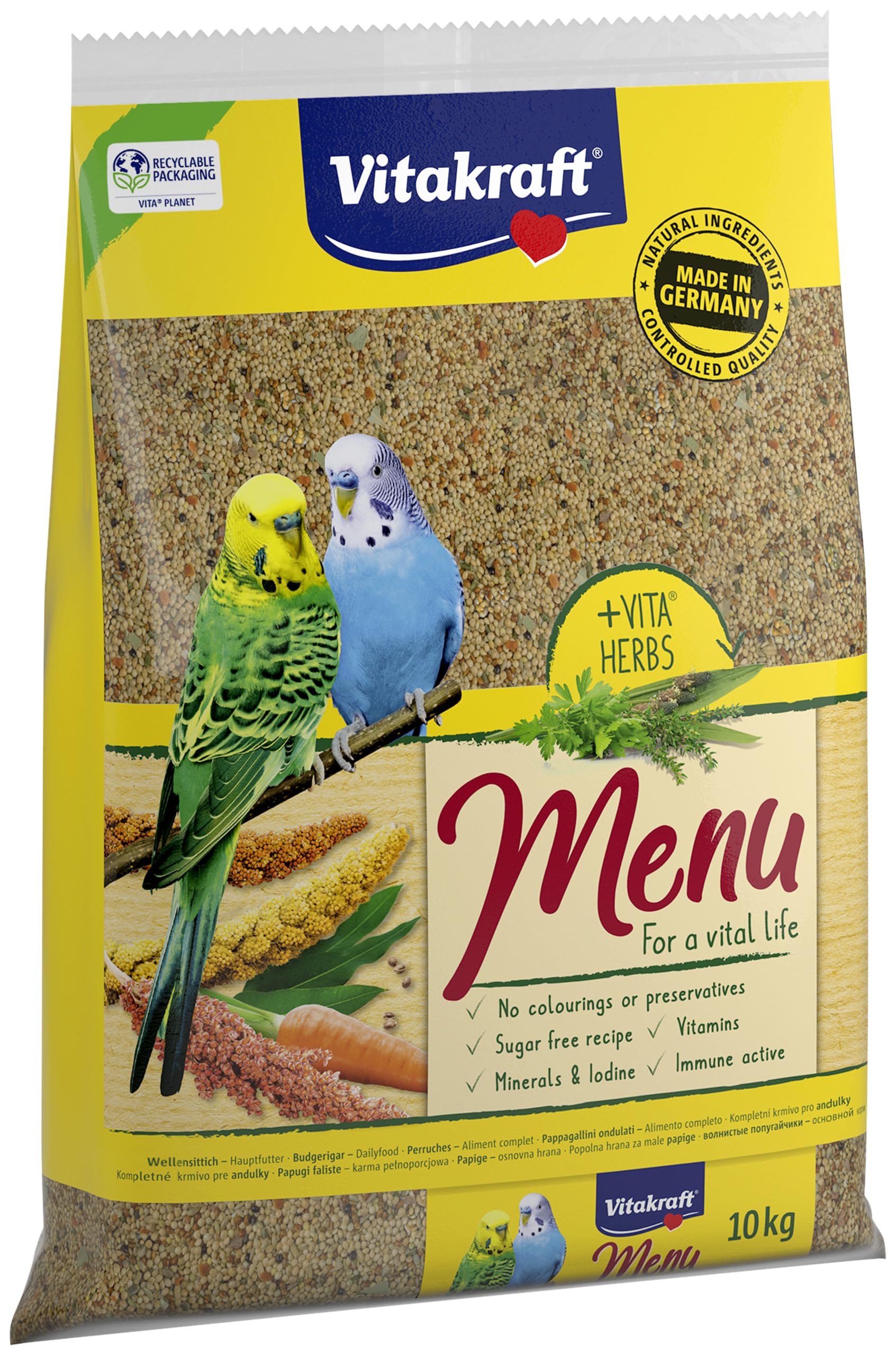 Vitakraft Menü 10kg, Hauptfutter für Sittiche, mit Vitaminen, mit Immun Aktiv Komplex und Kräutern (1x 10kg)