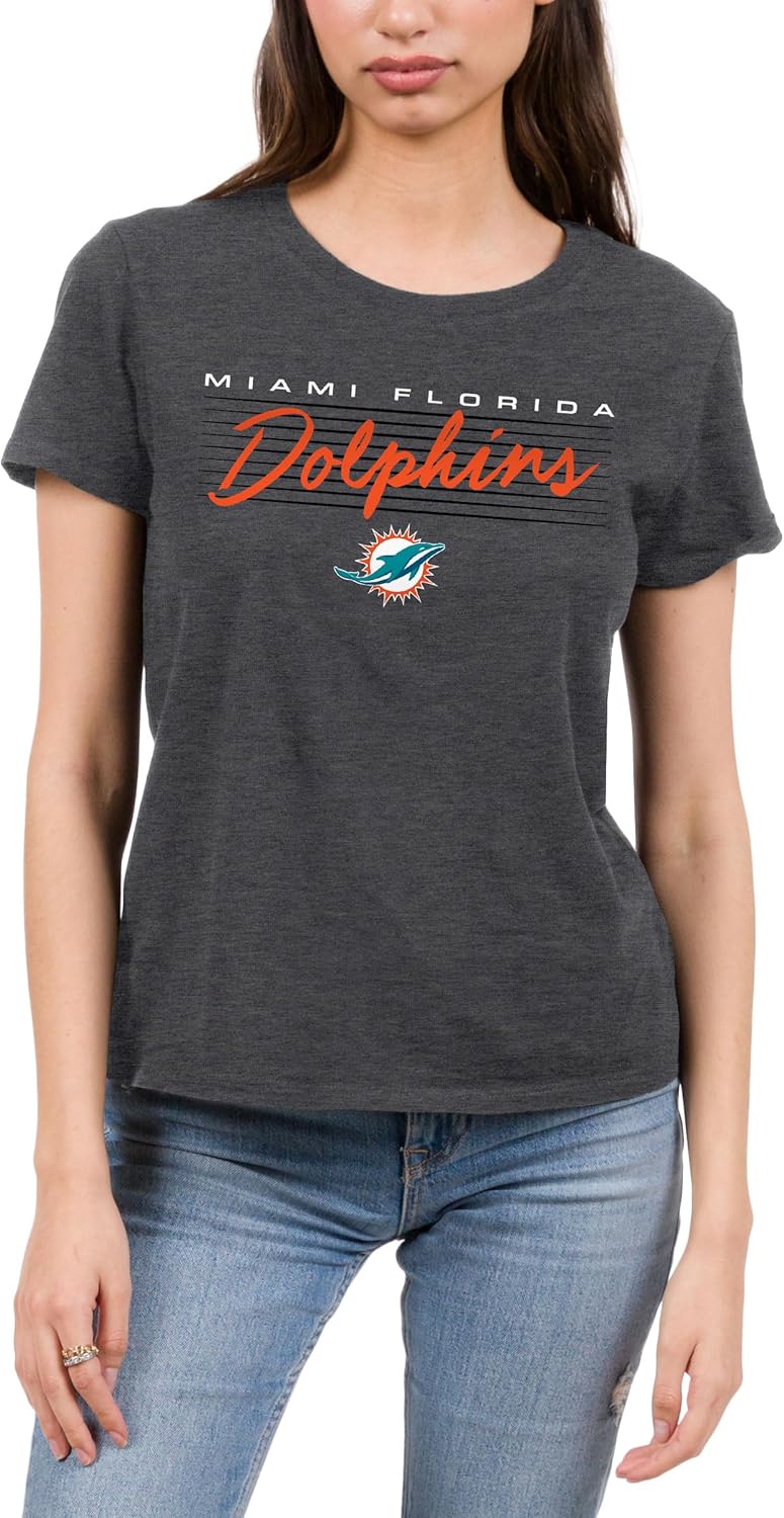 Junk Food NFL Womens X NFL - Retro Script Lines - Officially Licensed Women's Short Sleeve Fan T-Shirt