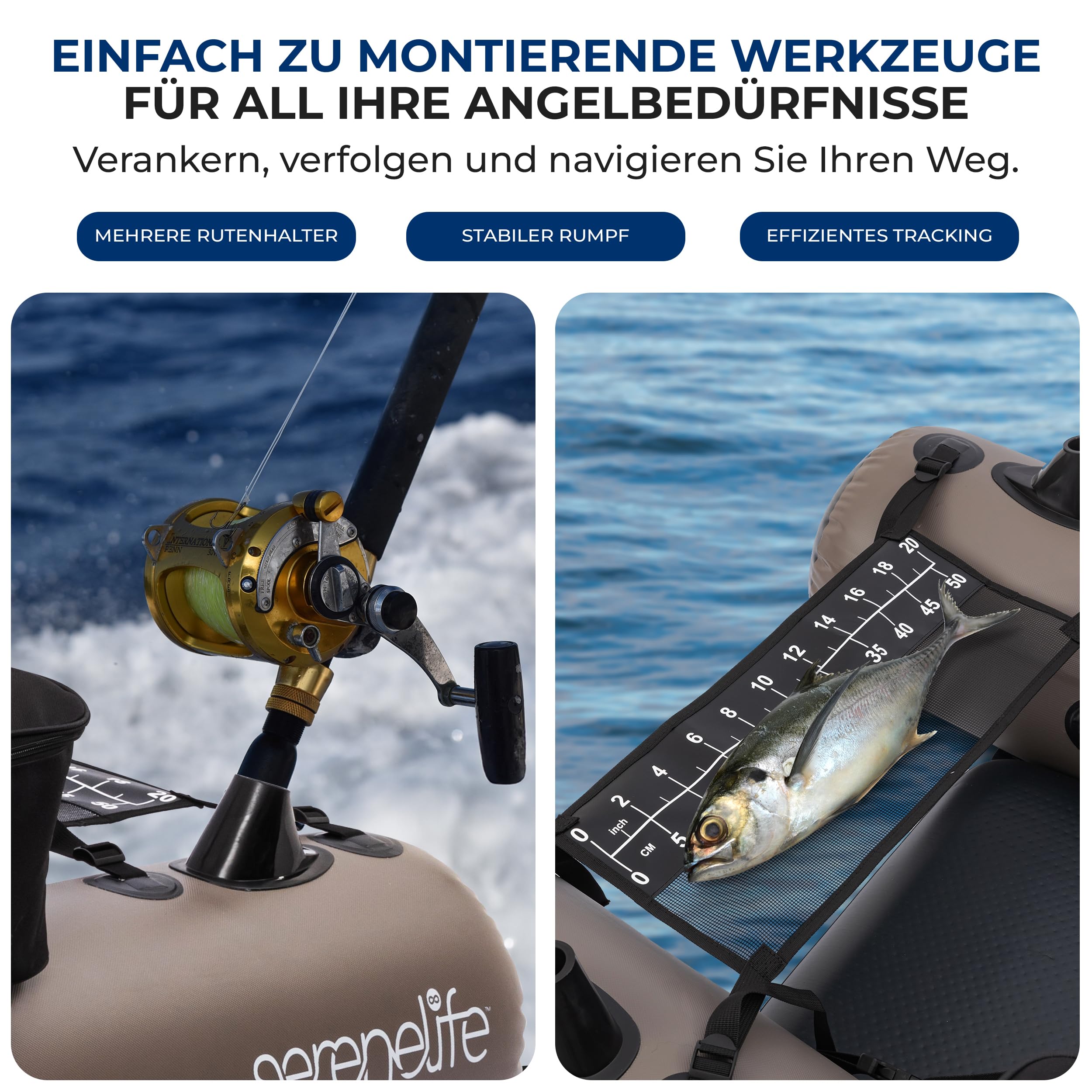 SereneLife Angelboot Aufblasbar 1 Person 100 kg Bellyboot PVC Float Tube Mit Rutenhalter, Sitz und Rückenlehne, Taschen für Komfortables Angeln auf See und Fluss