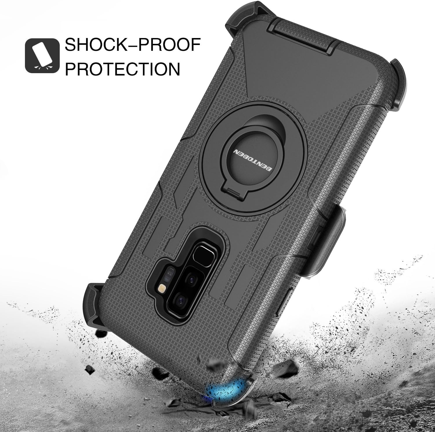 Galaxy S9 Plus Case, BENTOBEN Shockproof Heavy Duty Hybrid PC Silicone Full Body Rugged Kickstand Belt Clip Holster Protective Phone Case for Samsung Galaxy S9 Plus Black