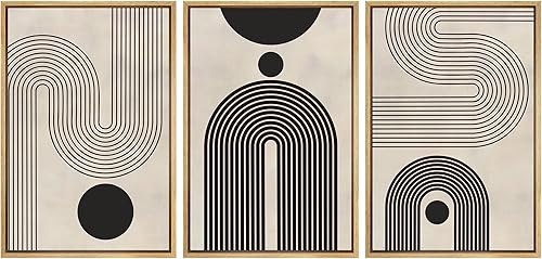 Miniatura 49 de SIGNLEADER Lienzo enmarcado para pared, juego de arte de collage de polígonos retro marrón tostado, ilustraciones con formas abstractas, arte