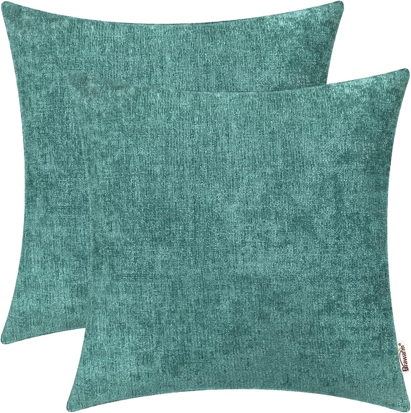 BRAWARM Pack of 2, Chenille Soft Throw Pillow Covers, Chenille Cushion Cover Pillowcase Shells, Decorative Couch Pillows for Living Room Car Sofa Chair 55cm x 55cm Teal