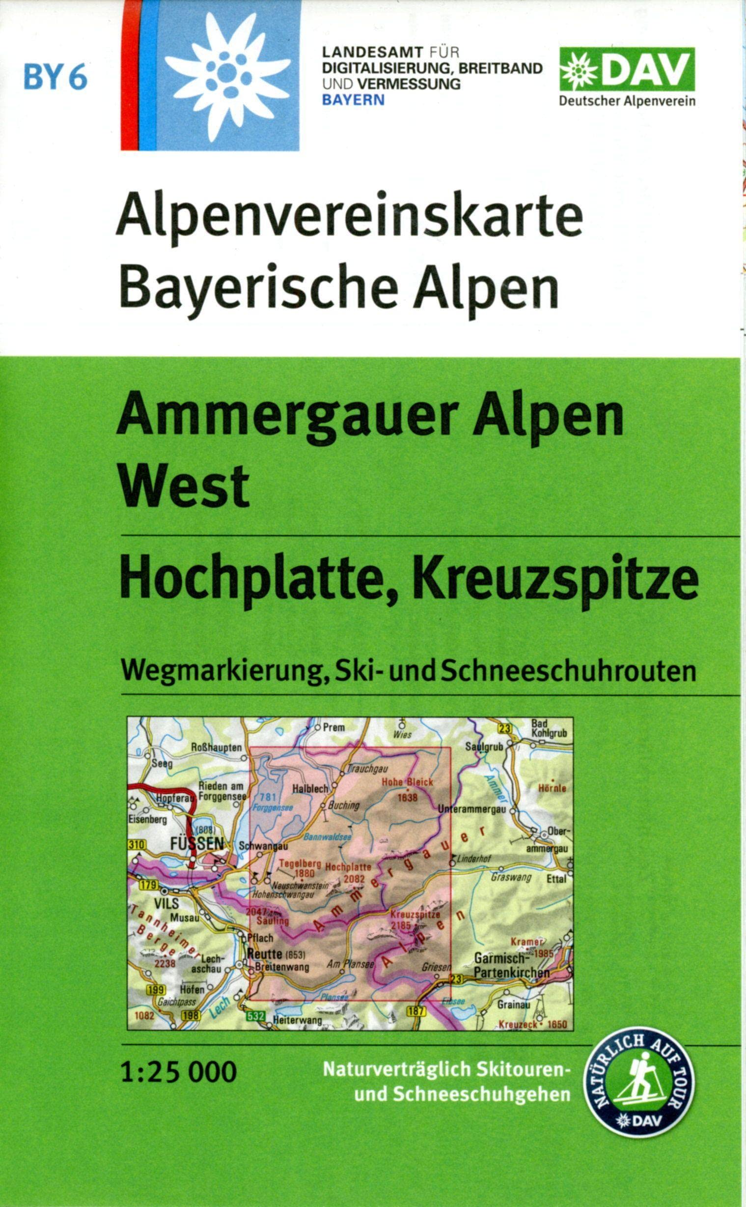 Ammergebirge West, Hochplatte Kreuzspitze walk+ski (BY6): Wegmarkierung, Ski- und Schneeschuhrouten (Alpenvereinskarte Bayerische Alpen)