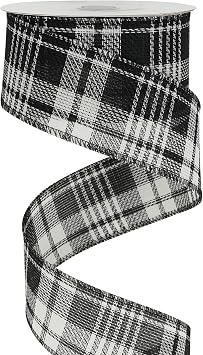 MEEDEE Black and White Wired Ribbon 2.5 Inch Christmas Plaid Ribbon 25 Yards Buffalo Plaid Ribbon Bulk Black and White Gingham Ribbons Checkered Ribbon for Christmas Tree