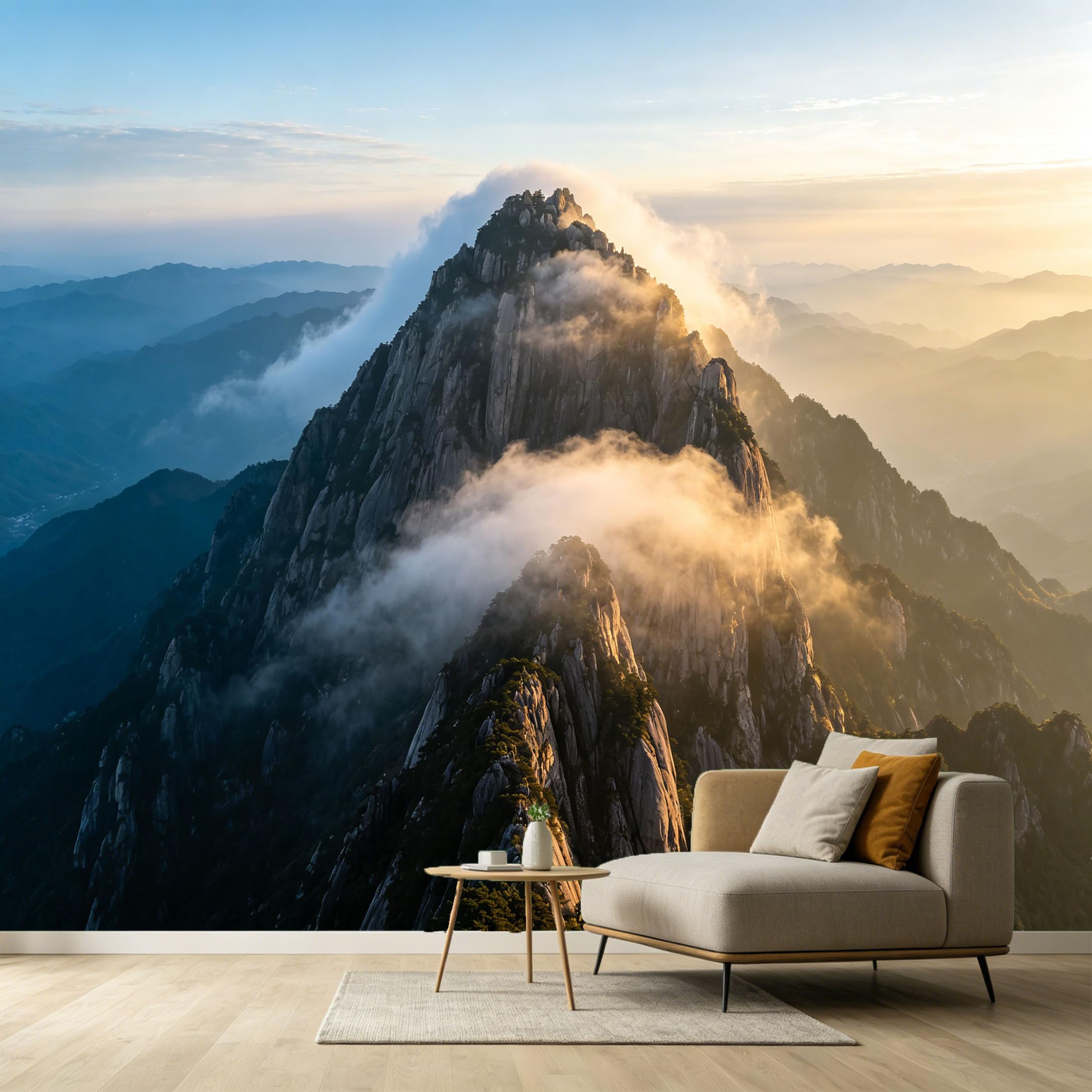 Custom Size Wall Murals Misty Mountain Landscape Peaks Clouds Sunrise Nature Scene SelfAdhesive Wall Fabric Removable Large Wallpaper for Photo Living Room