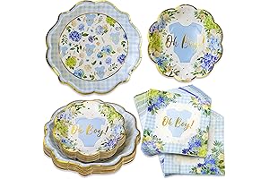 Kate Aspen Baby Shower Onesie Blue Floral & Gingham Tableware Set