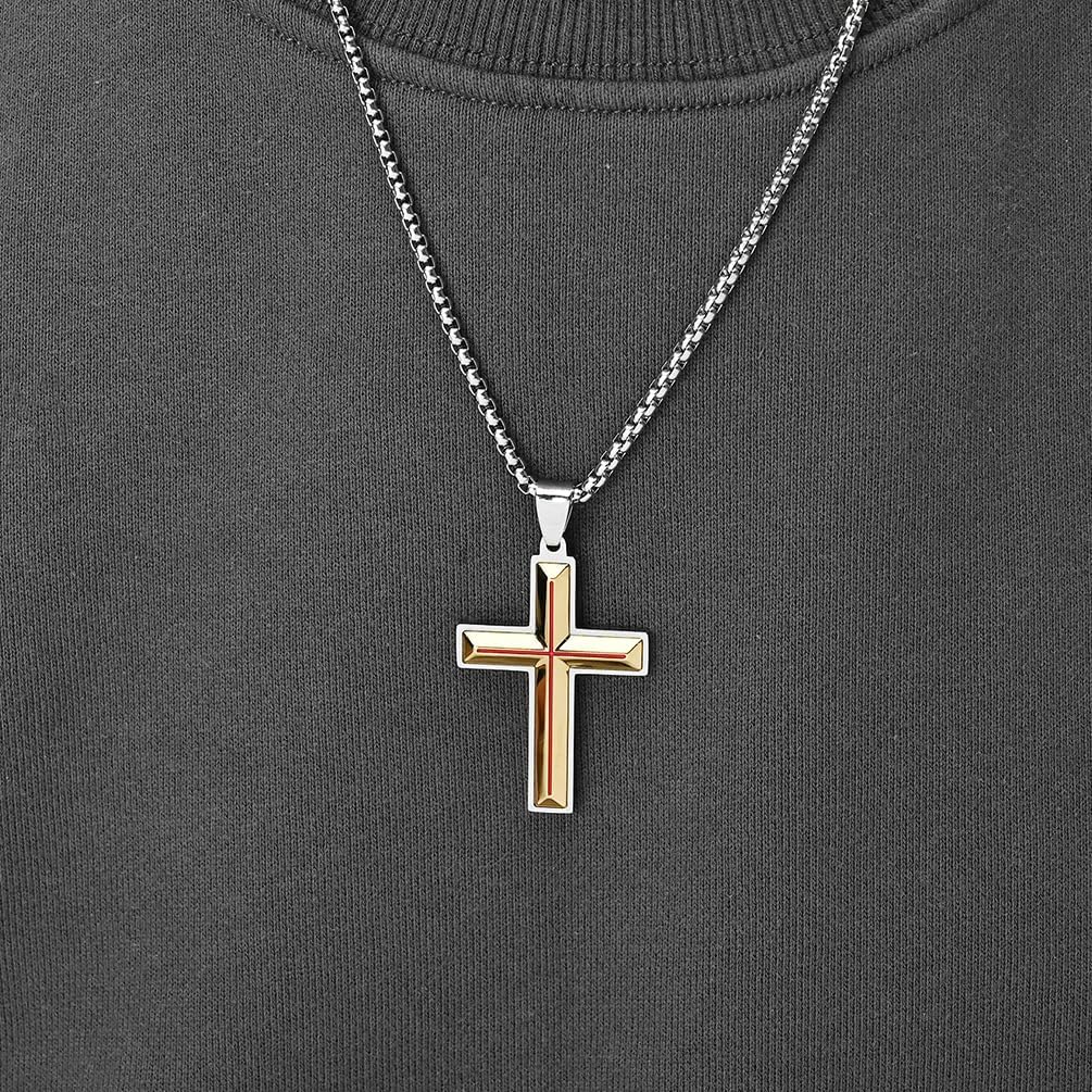 JO WISDOM Gold Men's Cross Necklace 316L Stainless Steel Large Jesus Christ Pendant Religious Jewelry Chain 24" - Image 2