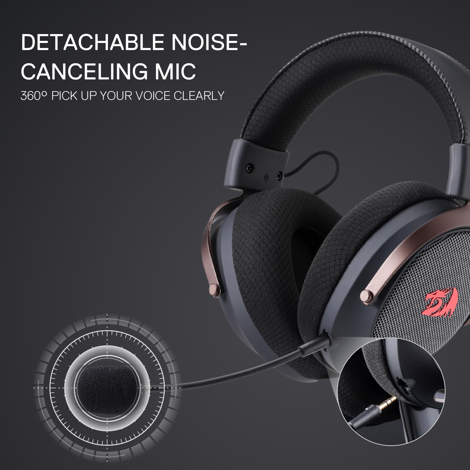Redragon H858 Kabelloses Gaming-Headset, 7.1 Surround Sound, 53-mm-Treiber, Ohrpolster aus Memory-Schaumstoff, abnehmbares Mikrofon, Over-Ear-Kopfhörer für Handy, PC/PS5/XBOX/NS, Schwarz