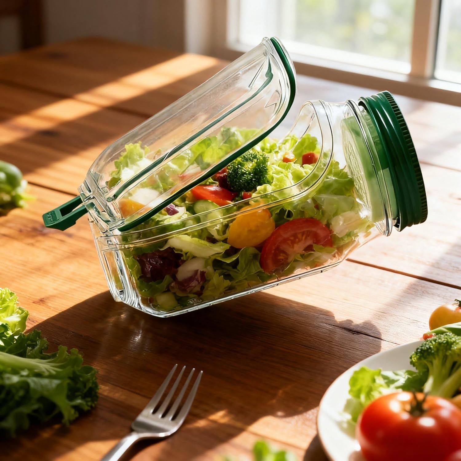 Original The Plastic Salad Pod Mason Jar With Dressing Cup Side Open Snack for Lunch Container Suitable for Home Outdoor Travel And Party - Image 2