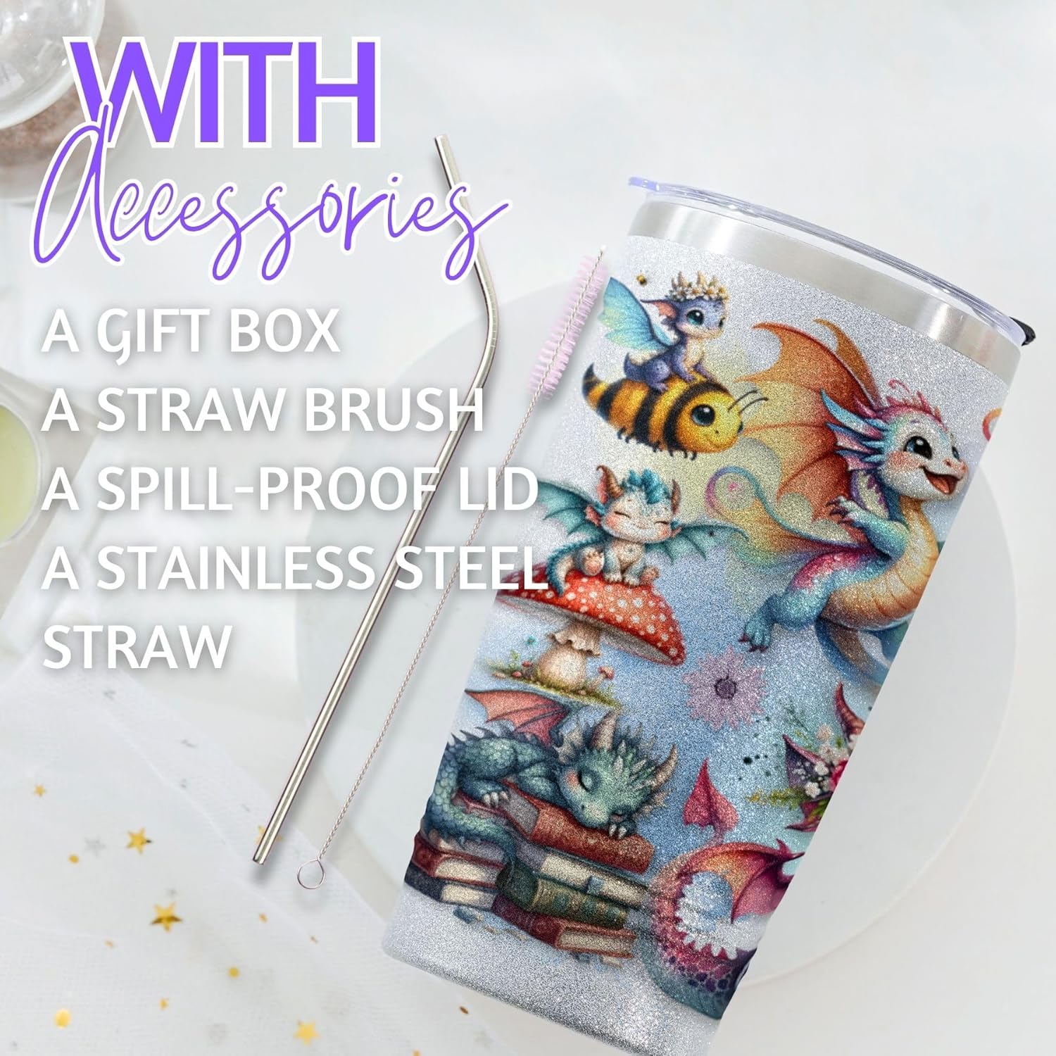 Onebttl Dragon Gifts for Girls Teen Women, Dragon Lovers, 20oz Stainless Steel Tumbler for Birthday Christmas - Image 4