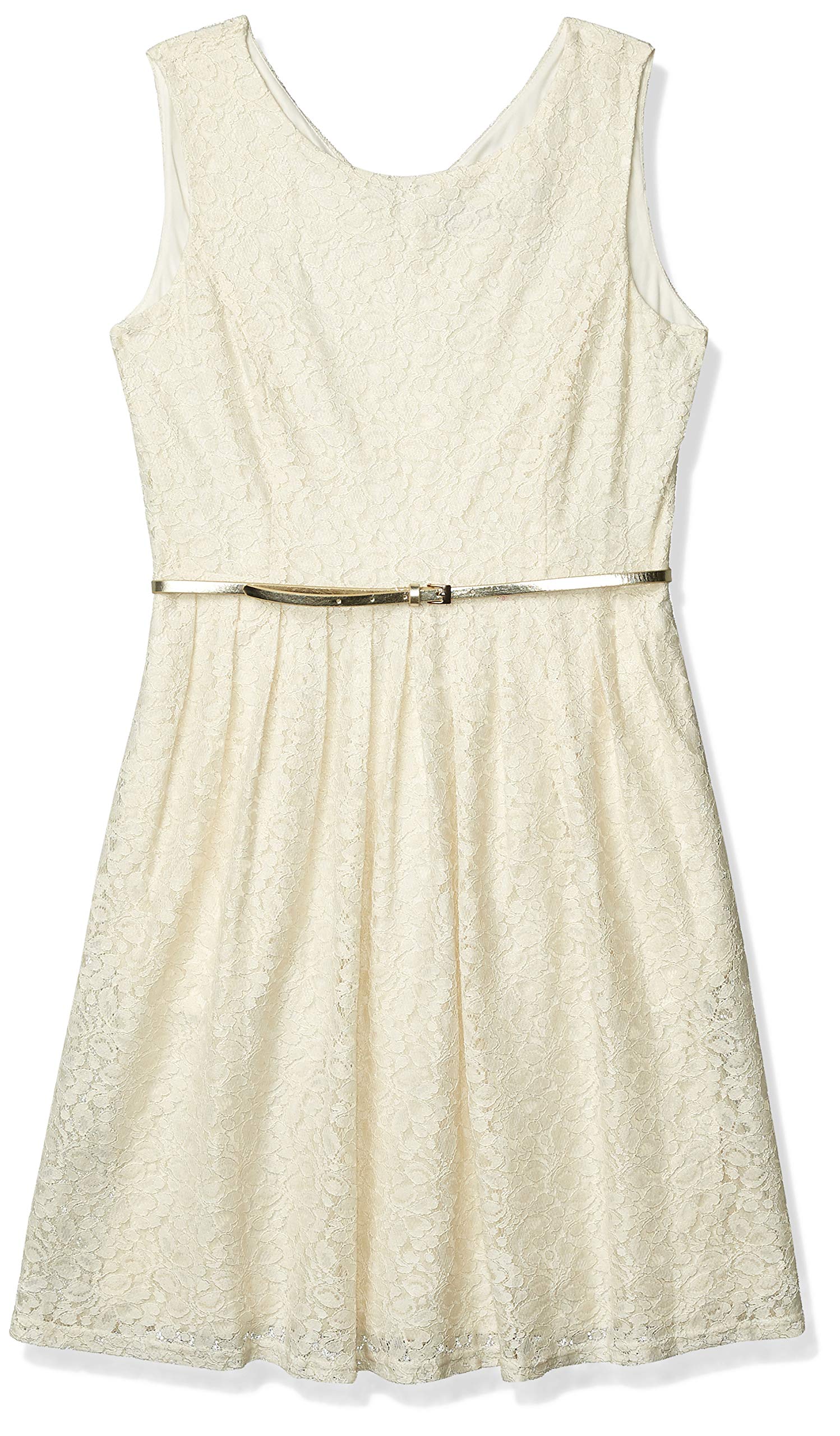 ELLEN TRACY Women's Pleated Lace Dress with Belt