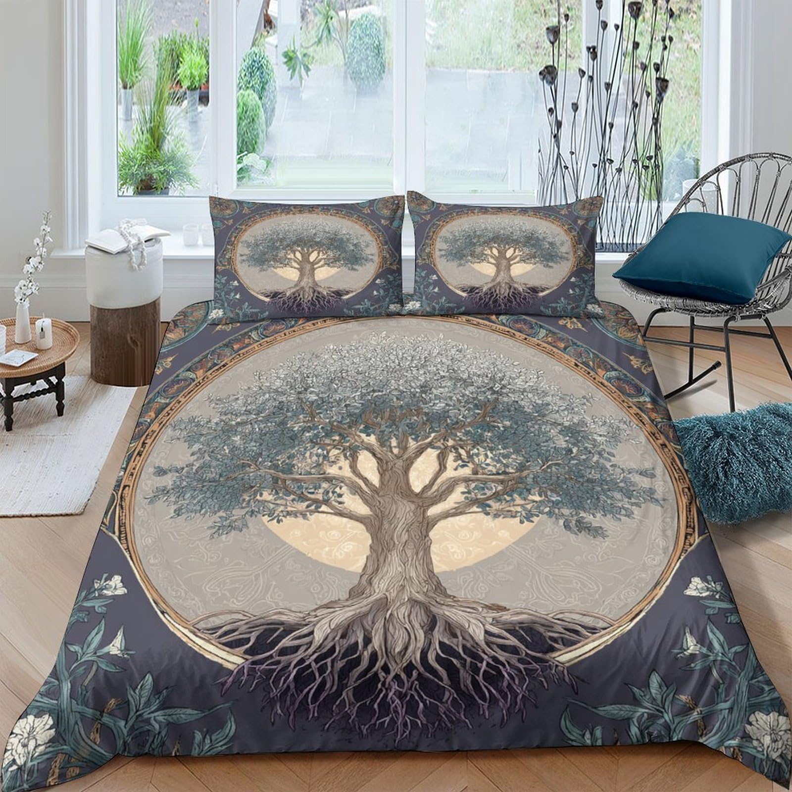 Ctjqhvkz Style-7 3D Printed Tree Of Life Fitted Sheet Microfiber Soft Breathable Mandala Mattress Cover For Bedroom Guest Room Decor Single（135X200cm）