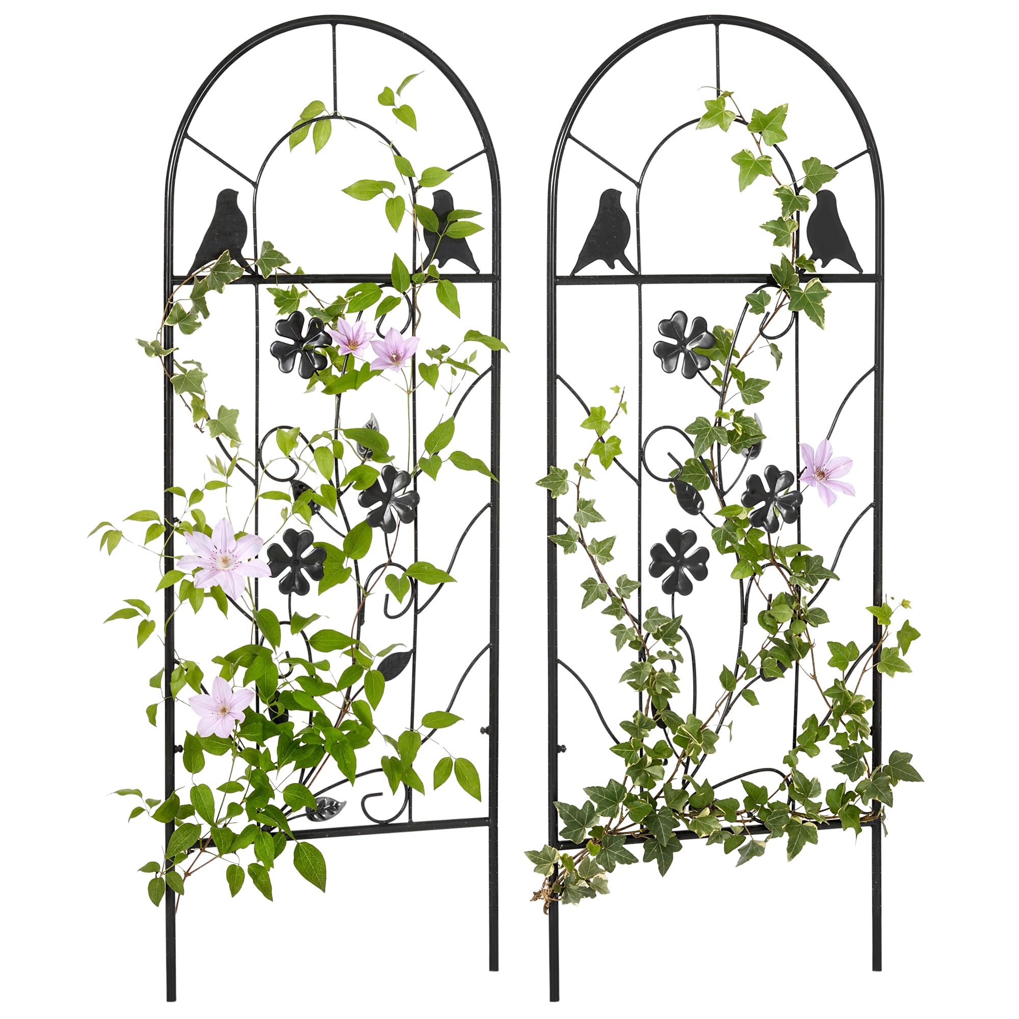 Outsunny Enrejados de Jardín para Plantas Trepadoras 38x98 cm Negro | Juego de 2 Soportes con Marco Metálico, para Frutas Verduras Flores, Decoración Exterior Patio Terraza