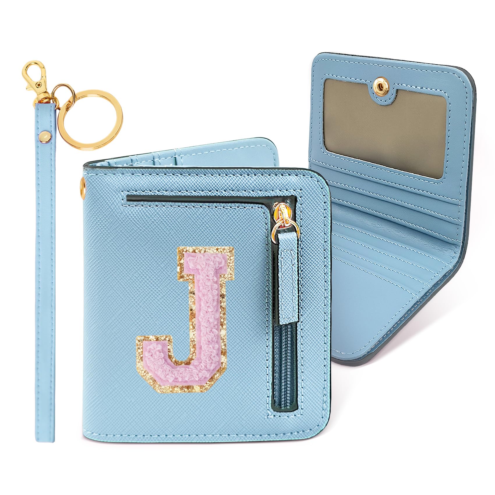 COSHAYSOO Personalized Valentines Day Easter Basket Stuffer Birthday Graduation Appreciation Thanksgiving Gifts for Girls 7 8 9 10 11 12 13 14 year old RFID Wallet Blue Small Initial Letter J