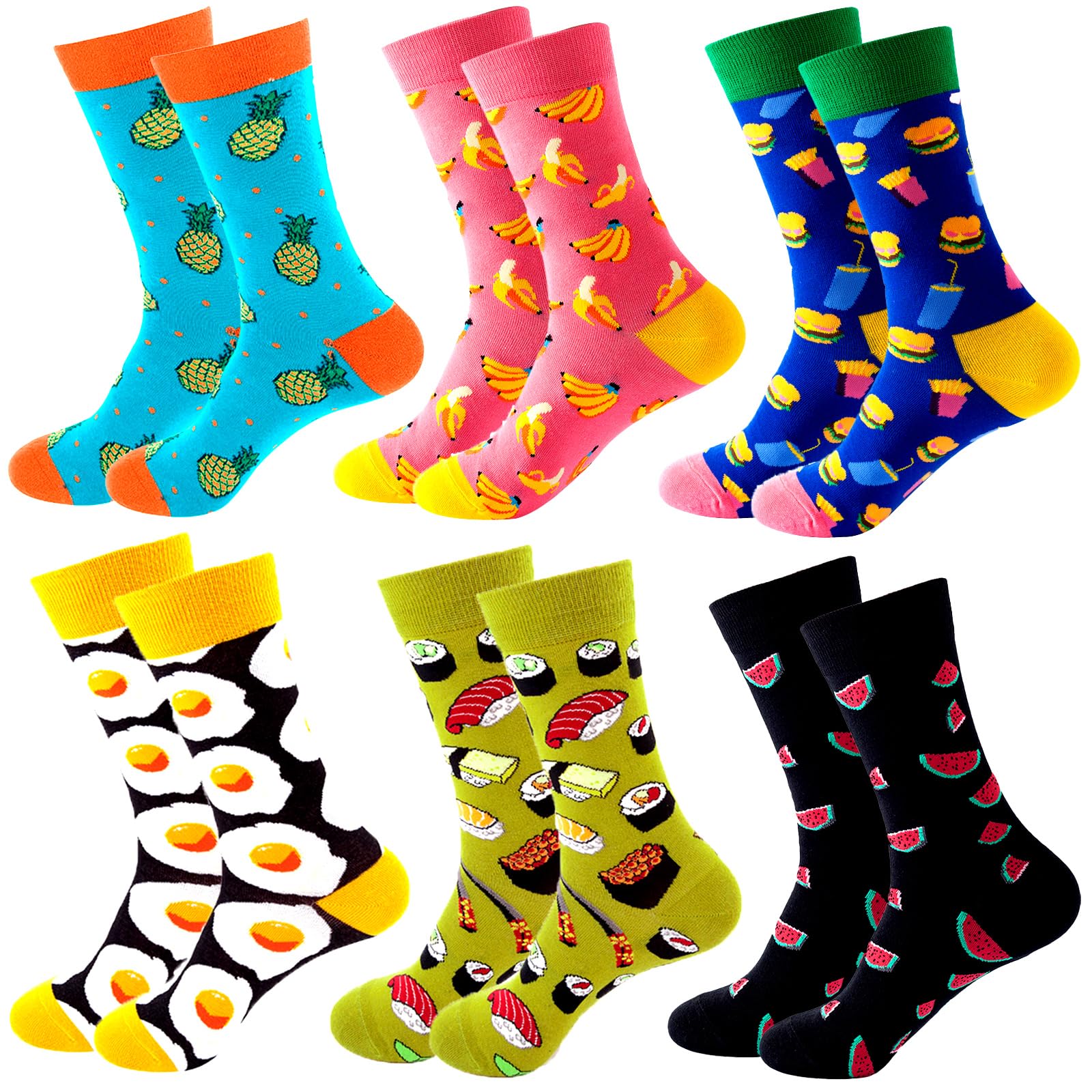 Calcetines Divertidos Estampados Hombre, Calcetines Algodón Fantasia Mujer Media Colores Hecho Graciosos de Pareja Unisex - Pack 6 Pares