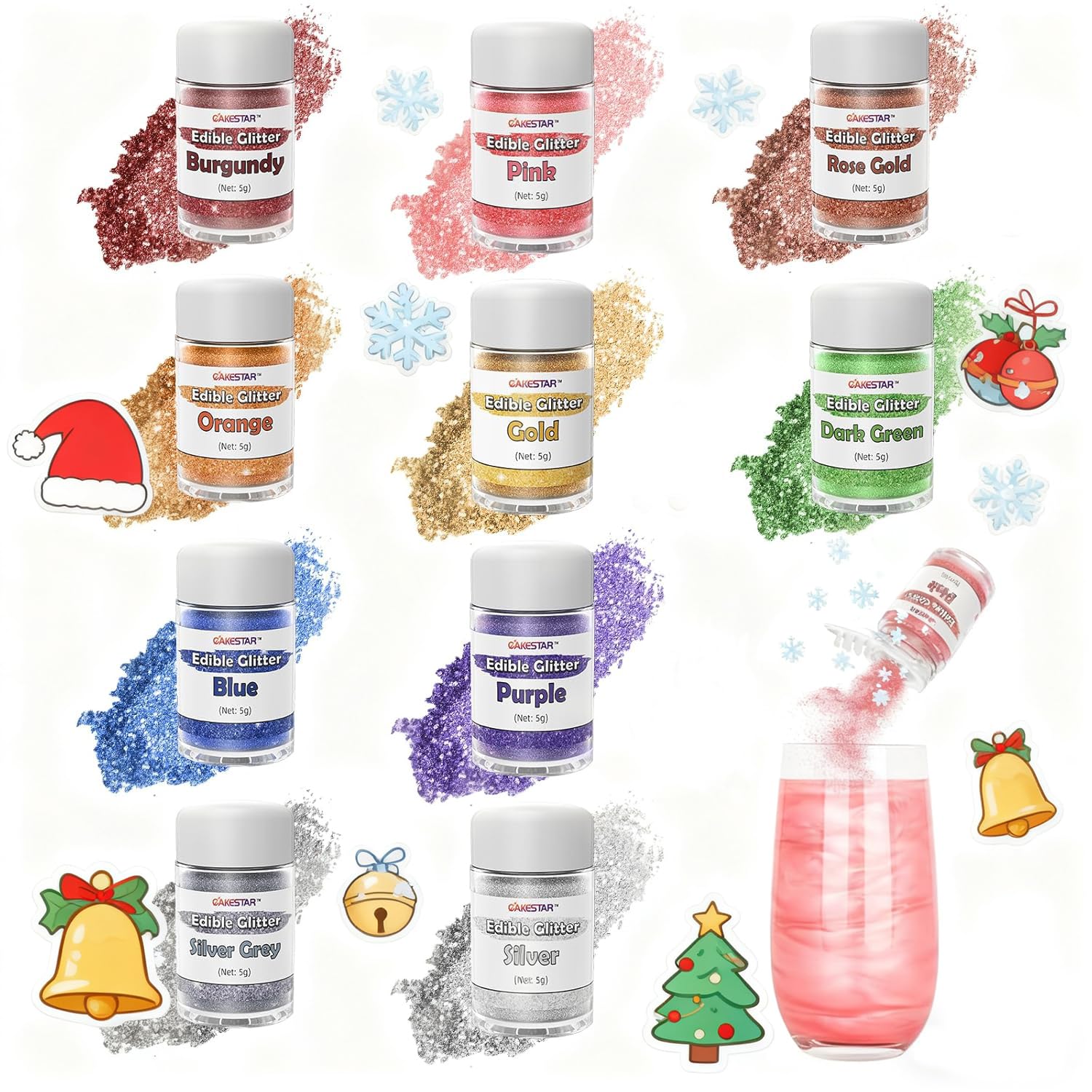 Edible Glitter for Cocktails, 10 Colors Easter Decorations Luster Dust Edible, Food Grade Shimmer Dust, Edible Glitter Powder for Drinks, Easter Eggs, Candy, Baking, Strawberries, Cupcakes, Cookies