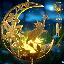 JOBOSI Solar Moon Cat Decorative Light Gift, Solar Moon Cat Decorative Wind Chime with Light, Gifts for Women Mom Grandma, Garden Lawn Decor, Christmas & New Year Gift