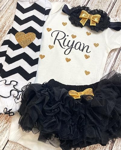 Vista 39 de Personalized Baby Girl Outfit Shower Gift Custom Name Glitter Heart Outfit Optional Tutu Bloomers Headband and Leg Warmers Light Purple + Gold