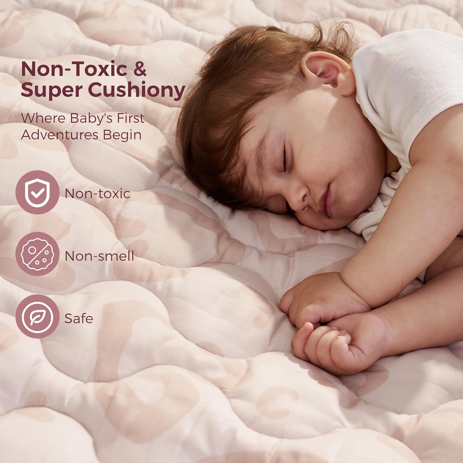 Momcozy Baby Play Mat for Floor, 50x50 Thickened Playpen Mat, Playmate for Baby Tummy Time, Waterproof & Non-Slip, Foldable Outdoor Mat with Carrying Handle, Leopard Heart - Image 2