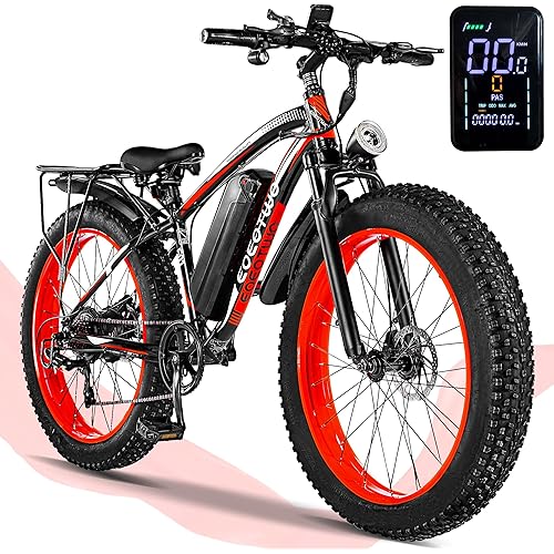 Electric Bike for Adults, 33 MPH 60+Miles Electric Bicycle, 26" Fat Tire Electric Mountain Bike,1500W Peak Motor 48V 15Ah E Bikes, Removable Battery, Lockable, Dual Brake, 7 Speed