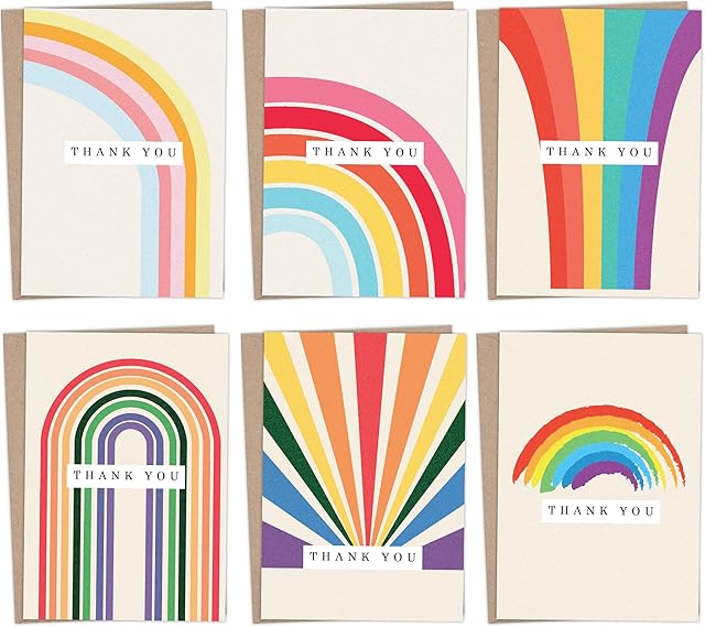 Giftinghouse Premium Thank You Cards Multipack with Envelopes 12/24/48 - Greeting cards Rainbow for teachers, kids, Notes and Christmas - Eco-friendly cards (24 cards)
