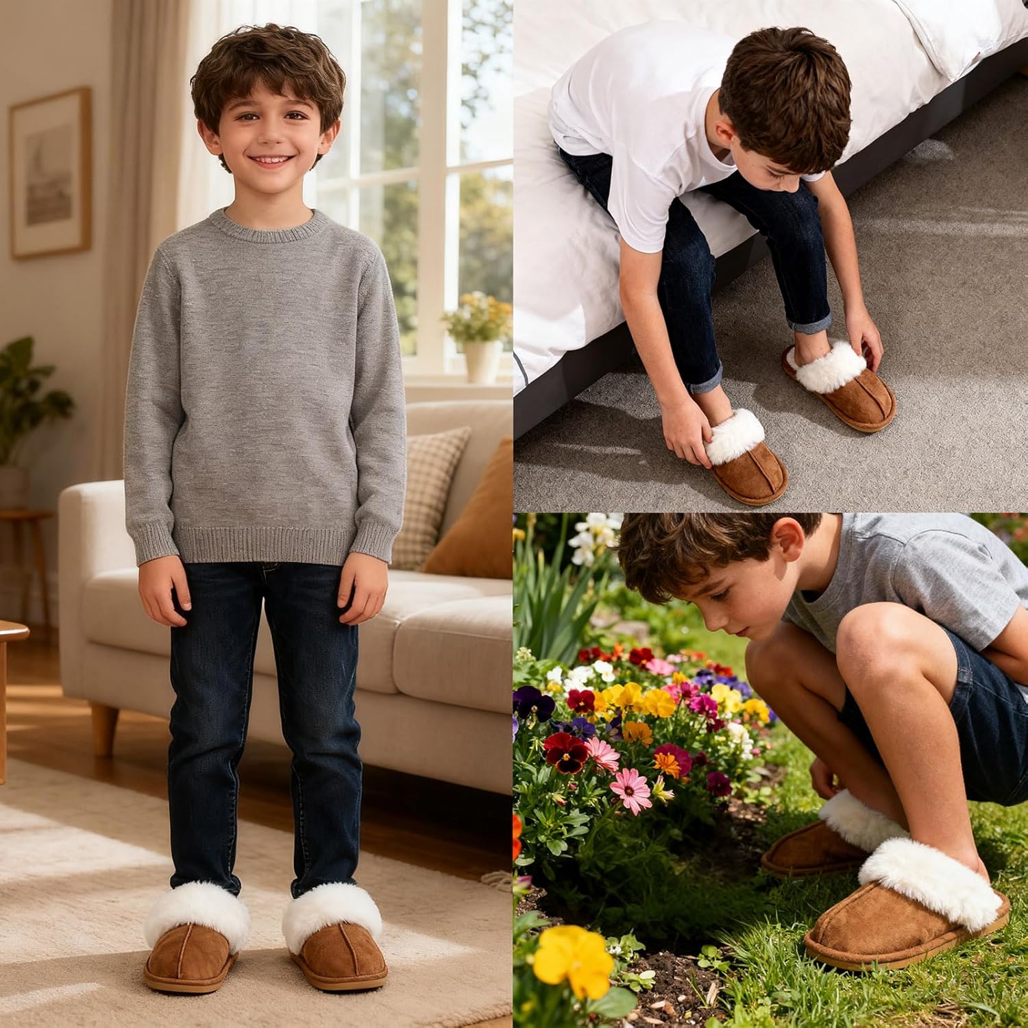 Kids Slippers Girls Boys Memory Foam Soft Plush Warm House Shoes Anti-Slip Fluffy Fur Indoor/Outdoor Slippers - Image 7