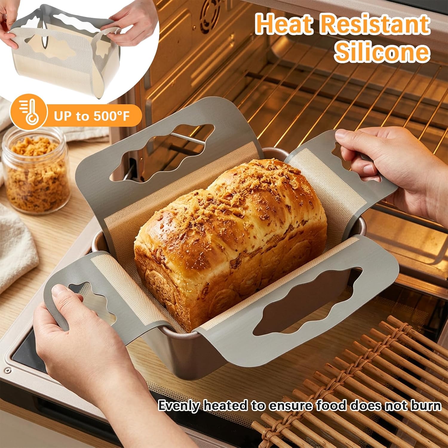 2Pcs Silicone Bread Pan Liner Reusable Baking Mat Fits 9x5" Loaf Pans