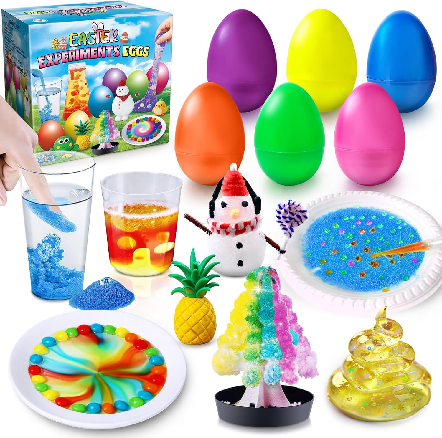 UNGLINGA 6 Experiments Eggs Easter Basket Stuffer Science Kit for Kids Boys Girls Toys Gifts Idea, Science Filler Easter Party Favor Educational S.T.E.M Activities Surprise Eggs