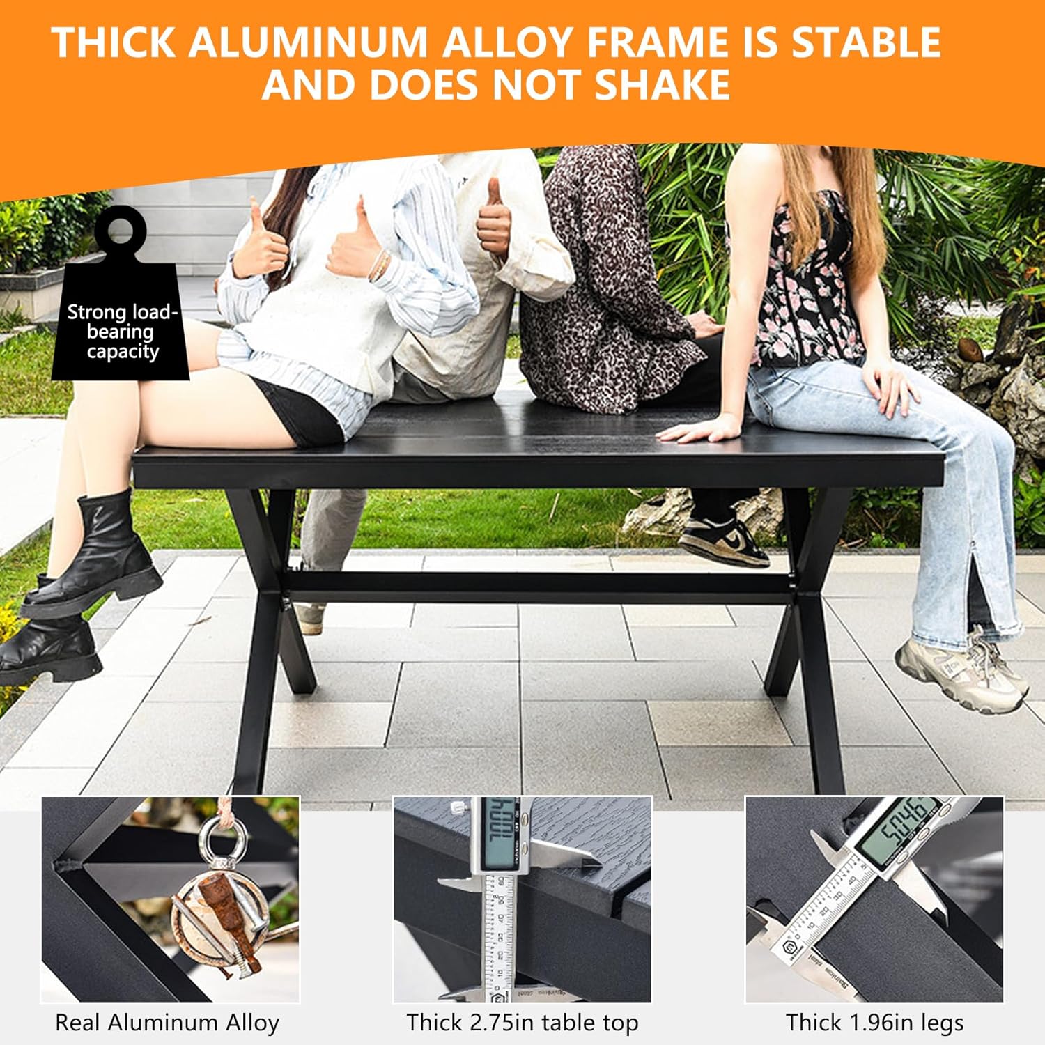 Outdoor Dining Set with Plastic-Wood Table & 6 Outdoor Chairs, All Weather Outdoor Table and Chairs, Square Patio Dining Set, Patio Table and Chairs Set for Lawn, Garden, Backyard (7 PCS)