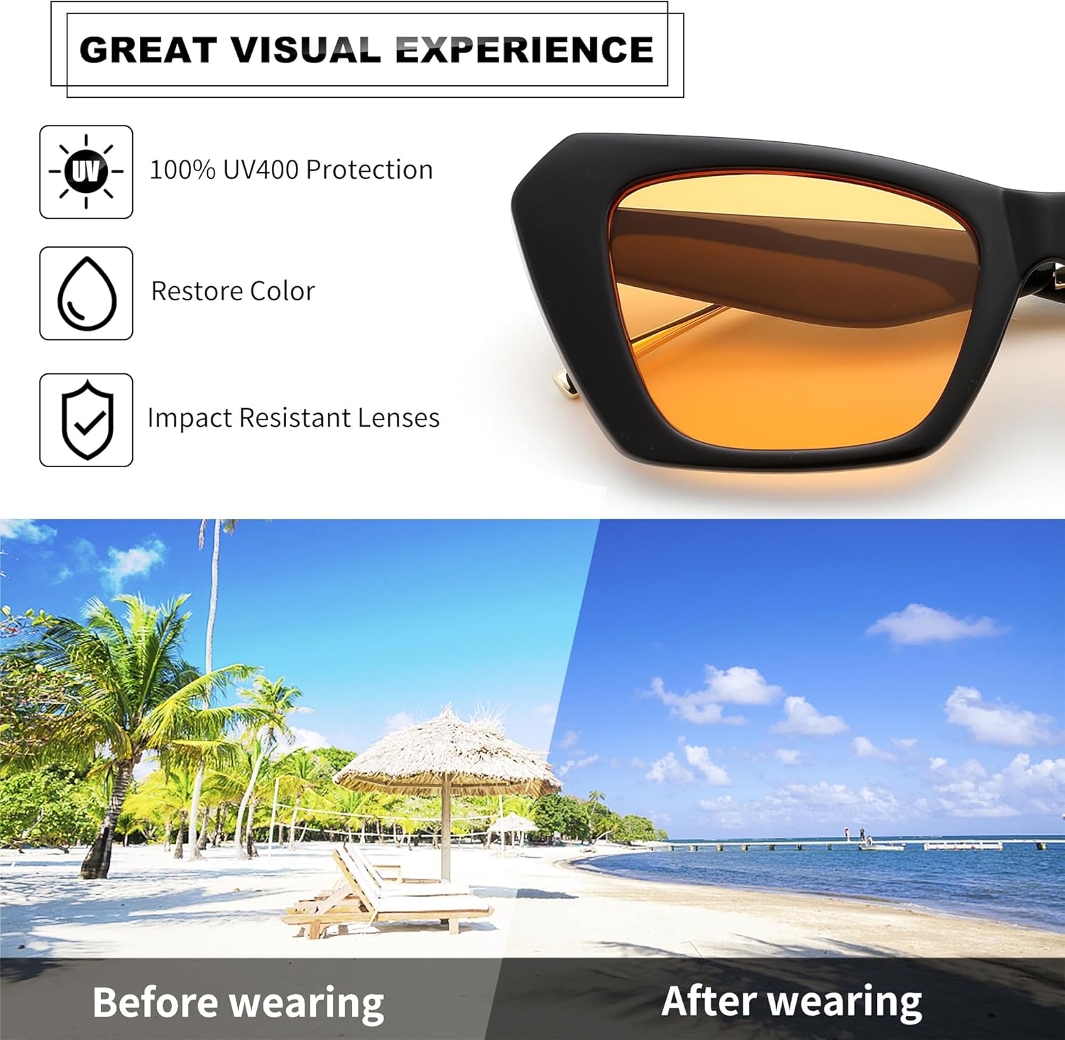 FEISEDY Retro Square Cat Eye Sunglasses for Women Trendy Big Shades Vintage Sun Glasses B0164 - Image 5