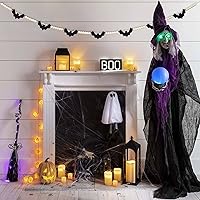 Vista 6 de DAZONGE Decoraciones de Halloween para interiores y exteriores, guirnalda de cuentas de murciélagos de fieltro de madera para decoración