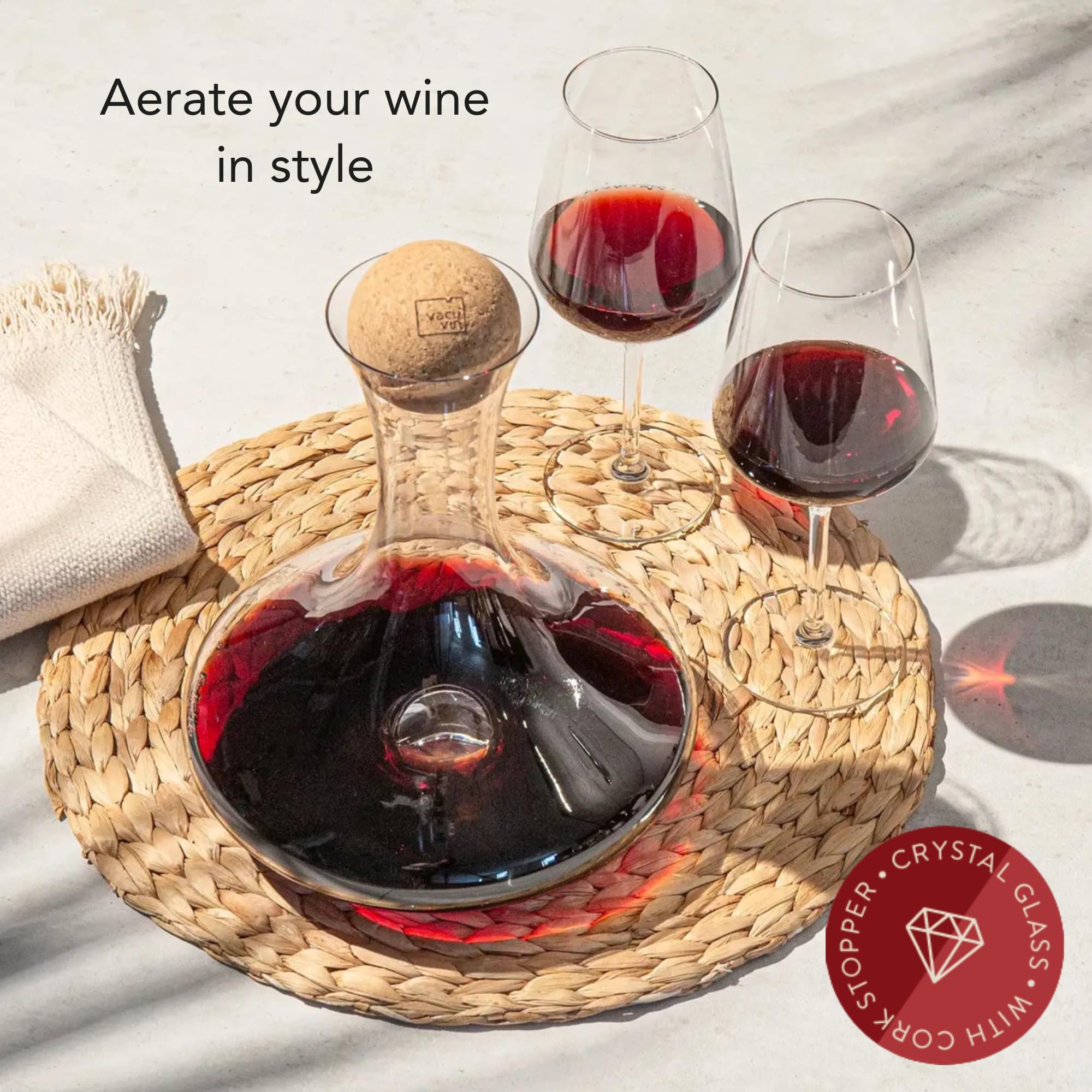 Vacu Vin Wine Decanter | Crystall Glass Carafe + Cork Stopper