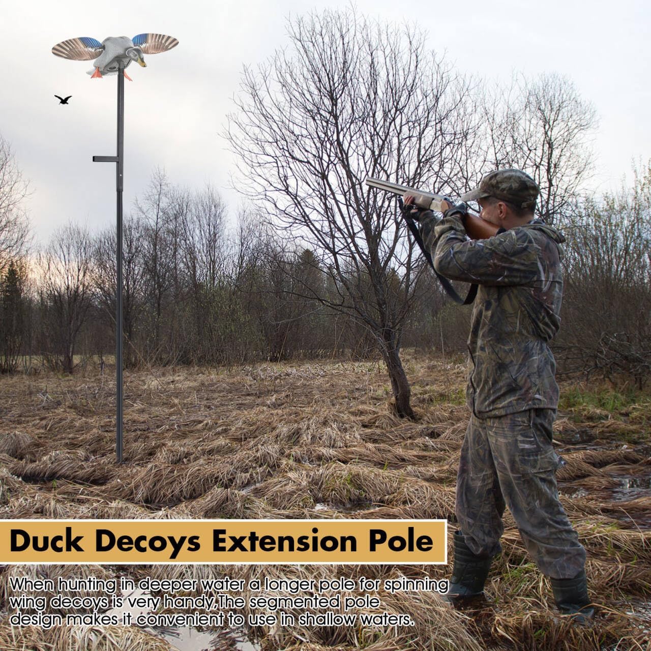11.3 FT Mallard Duck Decoys Extension Pole,Outdoor Duck Decoy Stand Hunting Pole Works with Spinning Wing Decoys,Ducks Hunting Accessories(Duck Decoy Not Included)