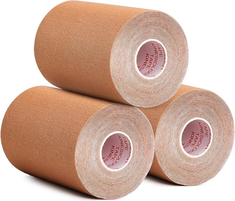 Kinesiology Tape, 3 Pack 4in x 5.5yd Water Resistant Athletic Tape | Latex Free Cotton Elastic Design | Muscle & Joint Support for Active Training | Flexible Use on Knee, Shoulder, Ankle & Wrist