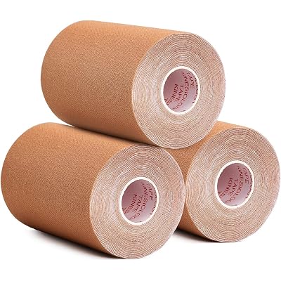 3 Pack Kinesiology Tape, 4in x 5.5yd Water Resistant Muscle Support Adhesive Sport Tape for Pain Relief, Latex Free Cotton Elastic Athletic Tape for Joints, Knee, Ankle, Shoulder, Wrist