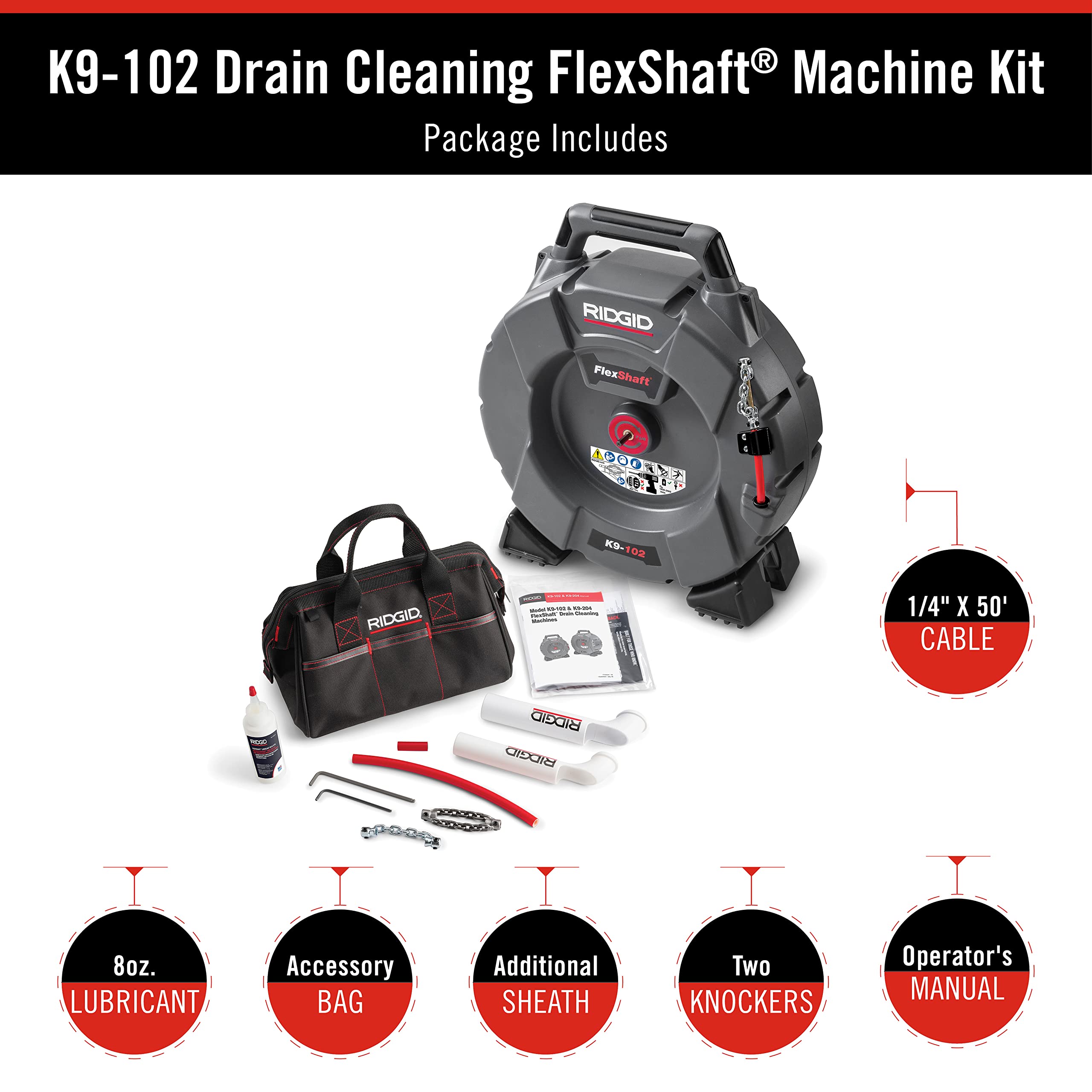 RIDGID 64263 Model K9102 FlexShaft Drain Cleaning Machine Kit for 11/