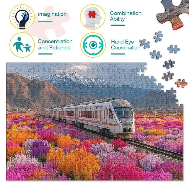 Foto 3 de 8 de 1000pcs (75x50cm) Tren cruza Campos de Flores en Verano Rompecabezas De Bricolaje para Adultos Y Multitud…