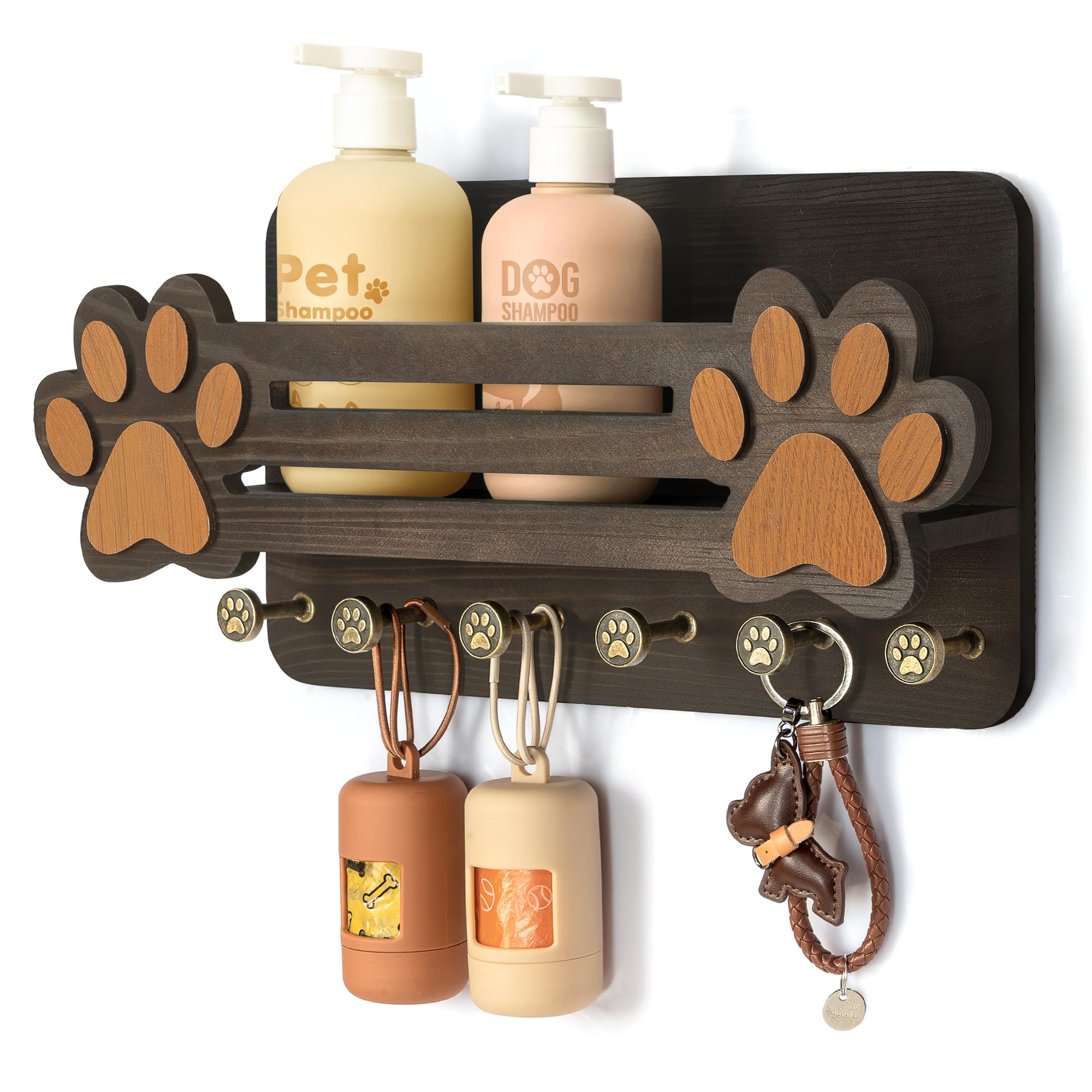 MTERSN Decorative Dog Leash Holder for Wall - Cute Dog Accessories Organizer with Floating Shelf & 6 Key Hooks – Key Holder Wall Mount for Cute Stuff
