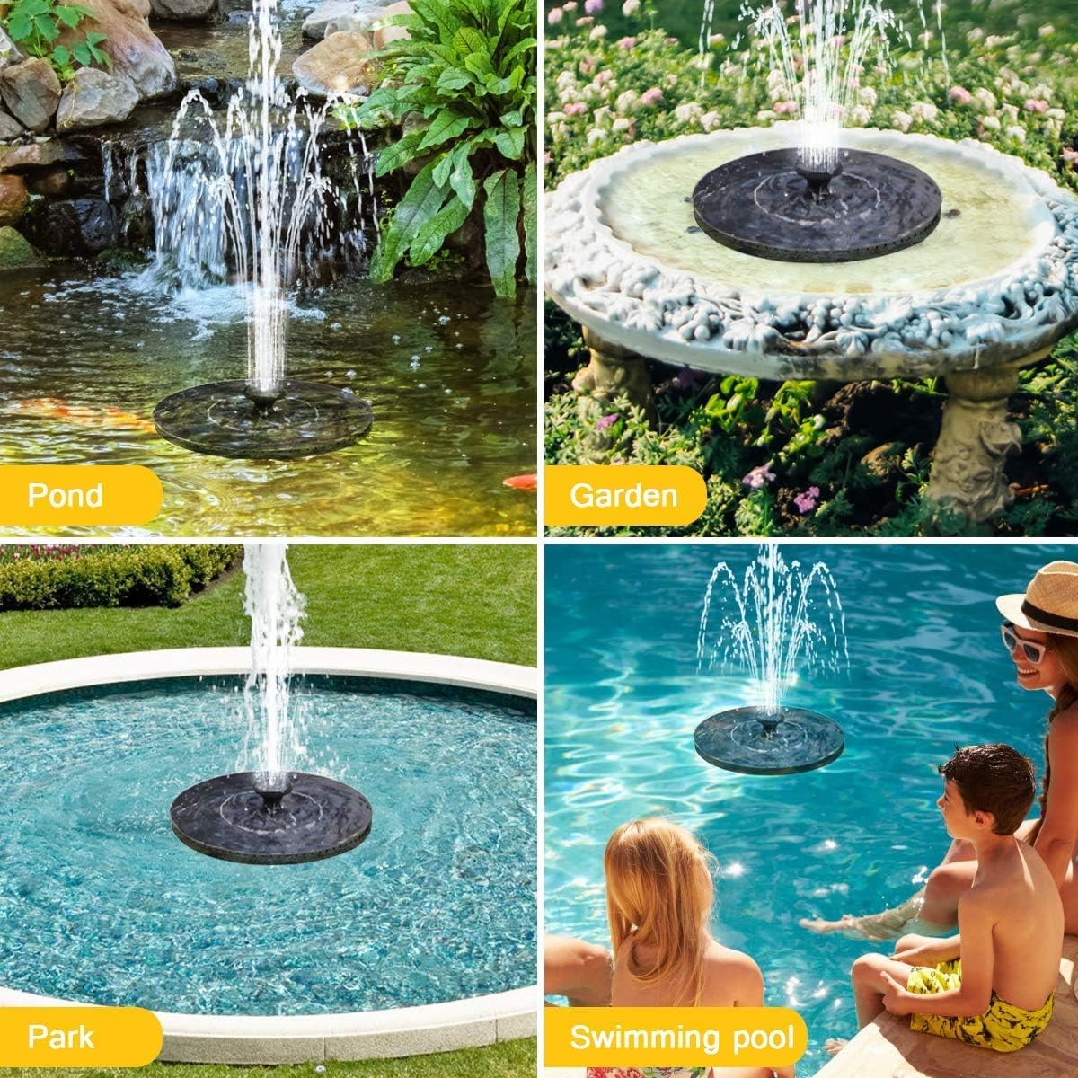 ROADTEC Upgraded 2.4W Solar Fountain Pump with Battery Backup, Outdoor Floating Solar Powered Water Fountain Pump for Bird Bath, Pond, Swimming Pool, Garden