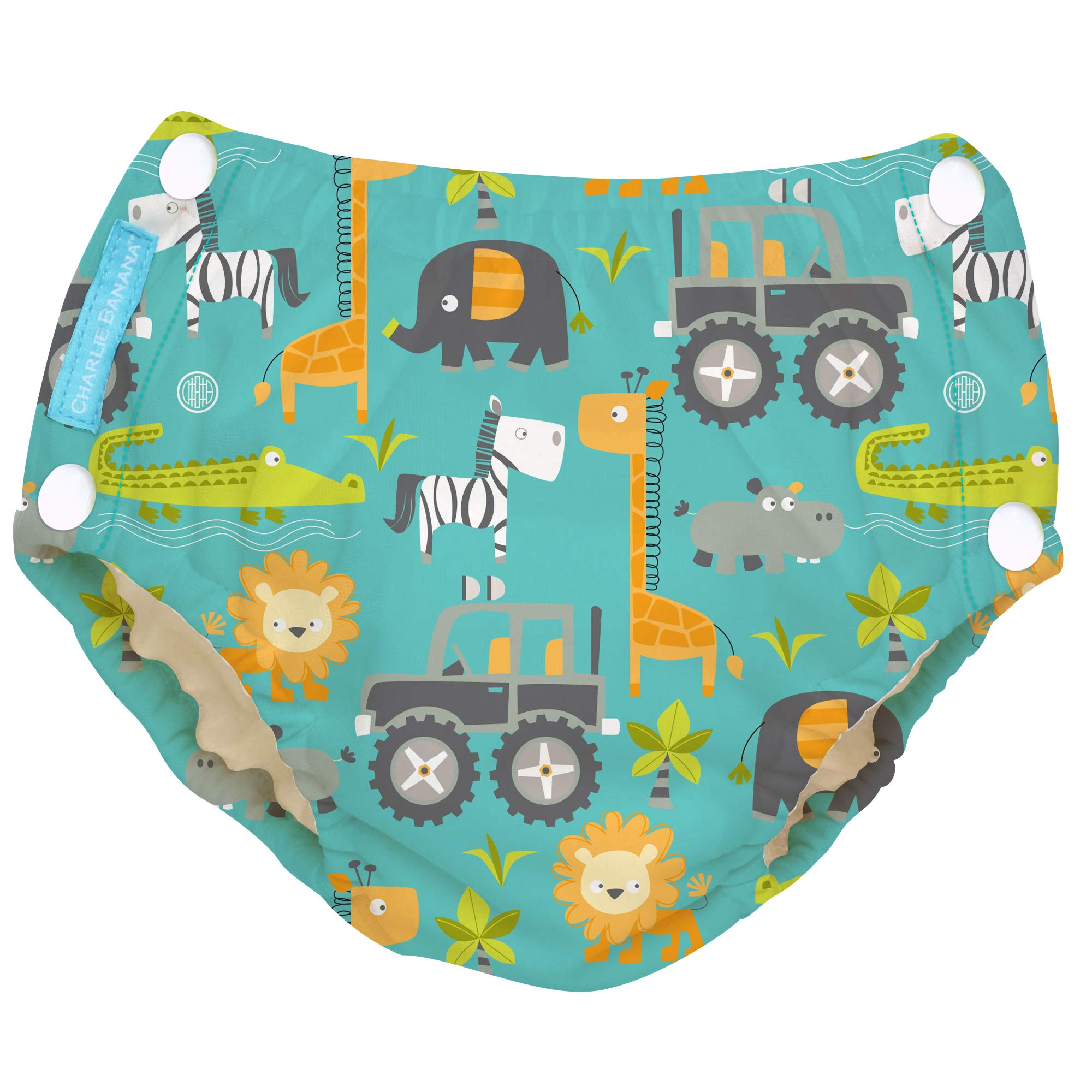 Charlie Banana Reusable Easy Snaps Swim Diaper, Gone Safari, X-Large